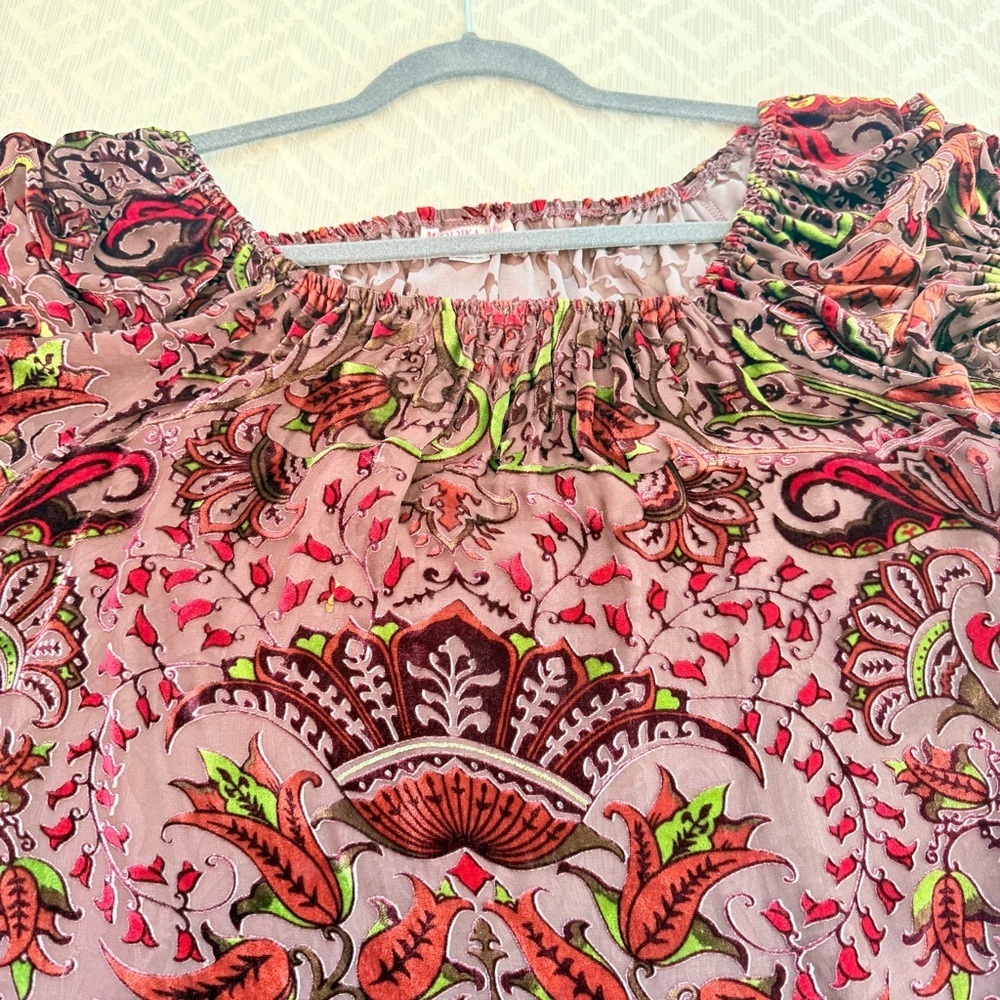 Marrika Nakk Velvet Details Lace Trim Bell Sleeves Peasant Boho Top One Size - Picture 4 of 6